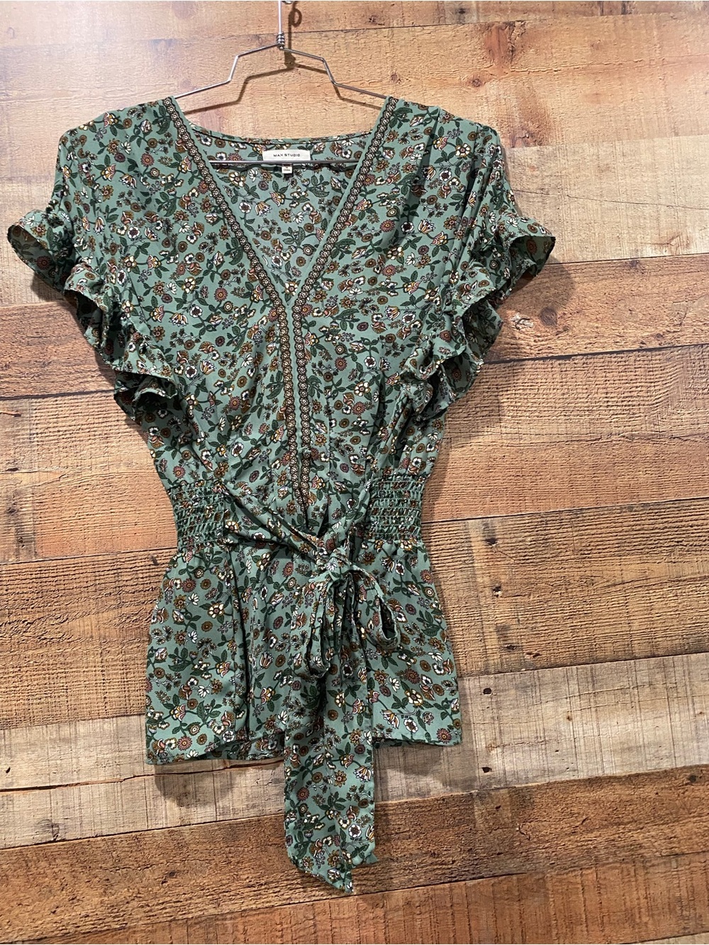 Max Studio Mint Green Floral Peplum Top Size XL